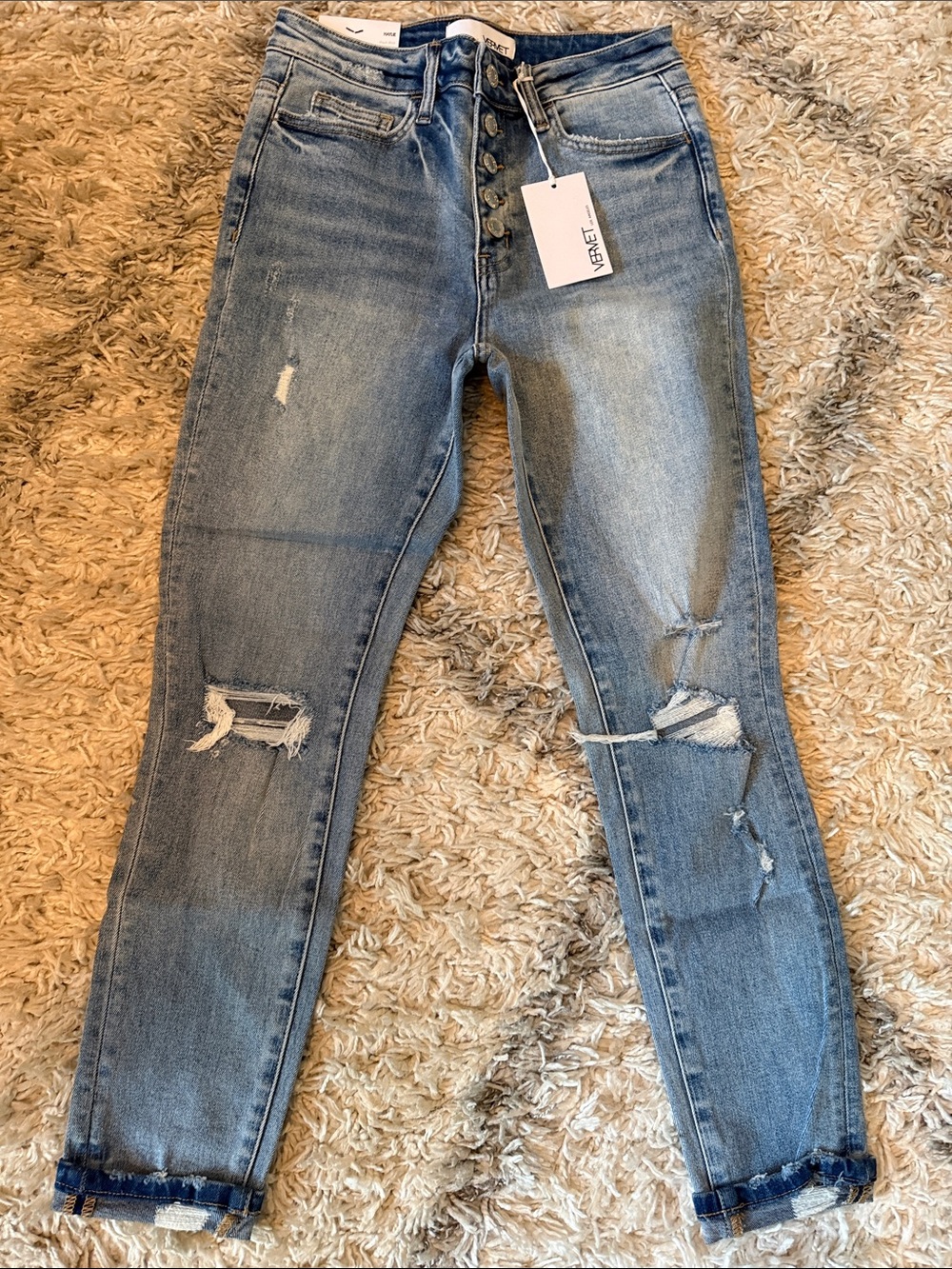 High-Rise Distressed Skinny Jeans - Light Blue